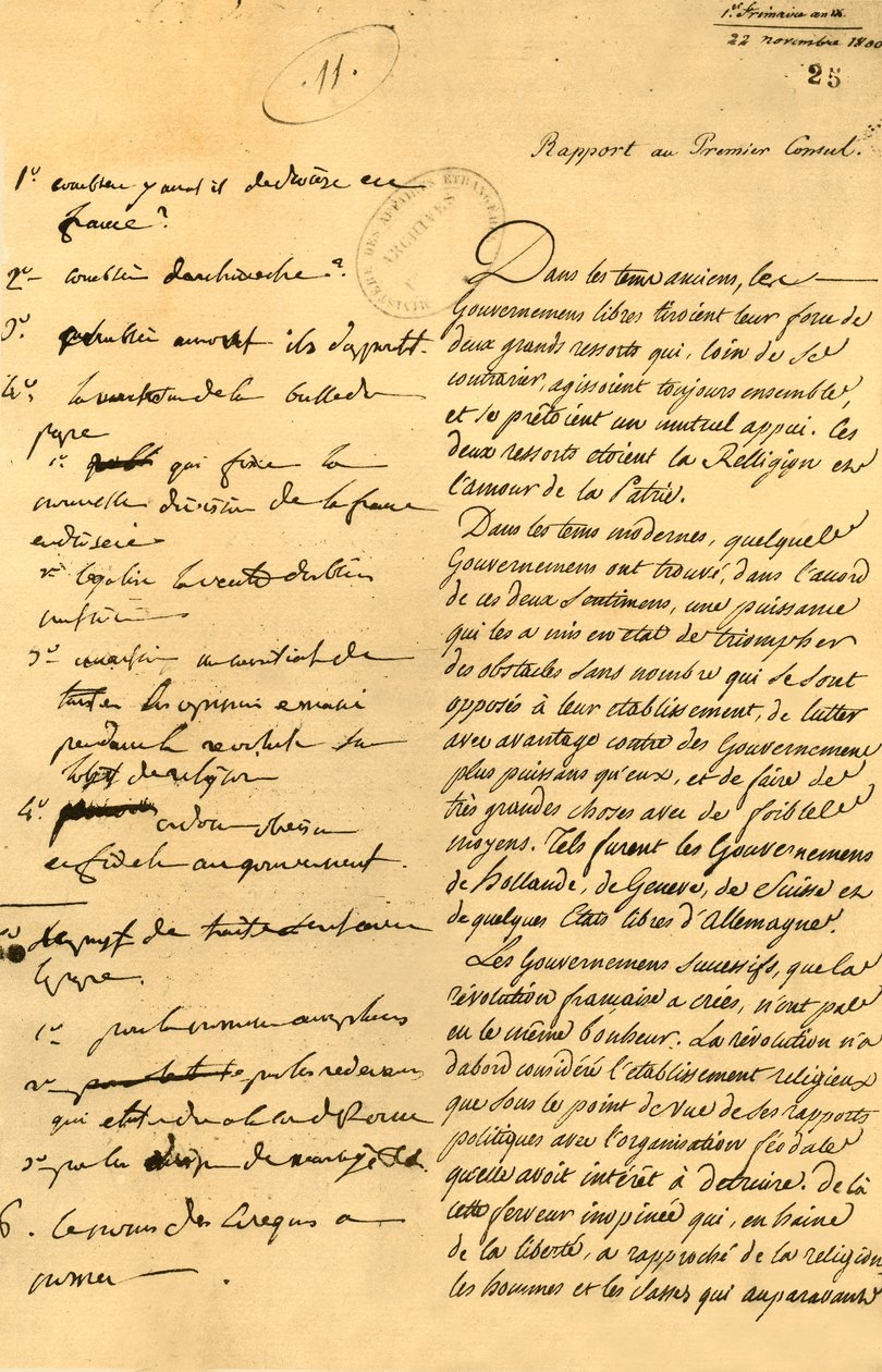 Valmistelevat muistiinpanot konkordaattiin, 22. marraskuuta 1800, 1921. tekijältä Unbekannt
