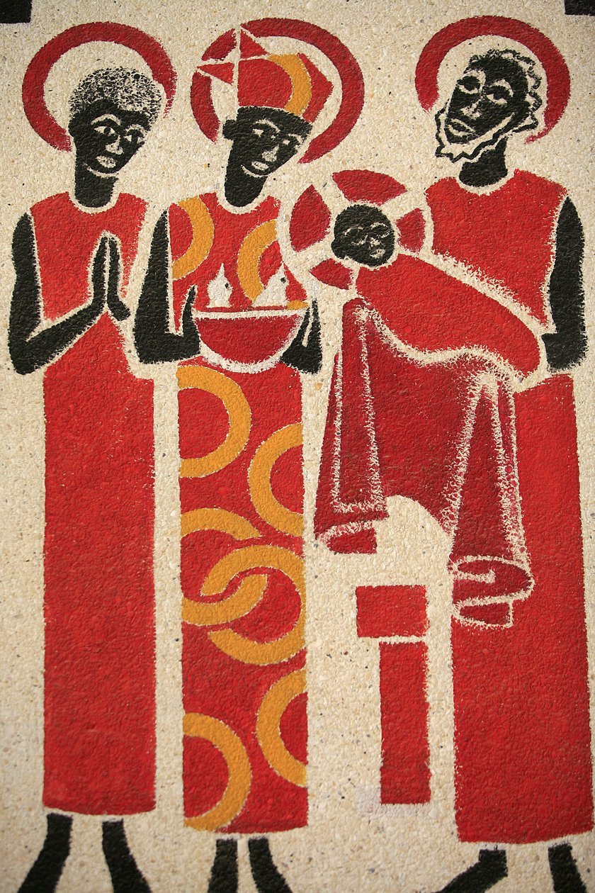 Jeesuksen temppelin esittely Keur Moussa -luostarikirkon freskon suunnitteli ja maalasi vuonna 1963 Dom Georges Saget , Keur Moussa, Senegal tekijältä Unbekannt