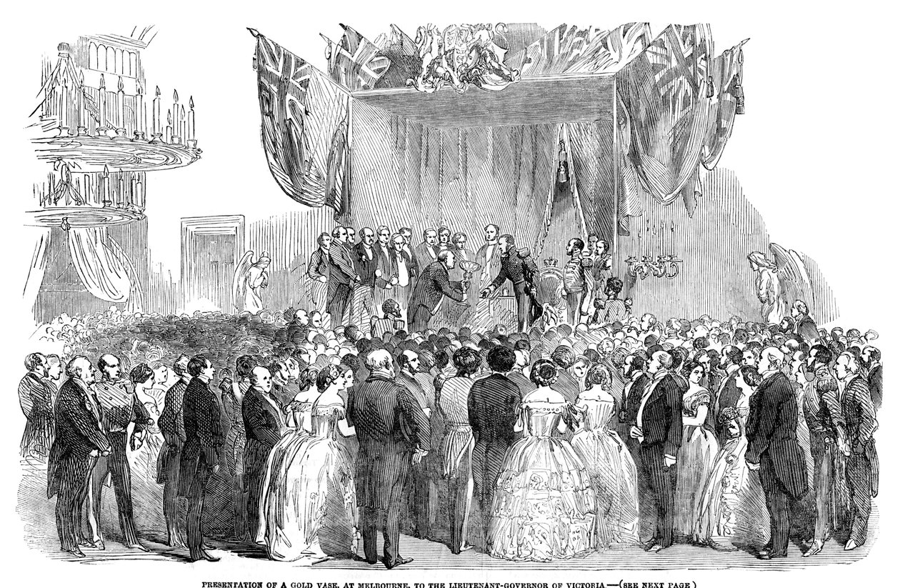 Kultamaljakon esittely Melbournessa Victorian kuvernöörille, 1854 tekijältä Unbekannt