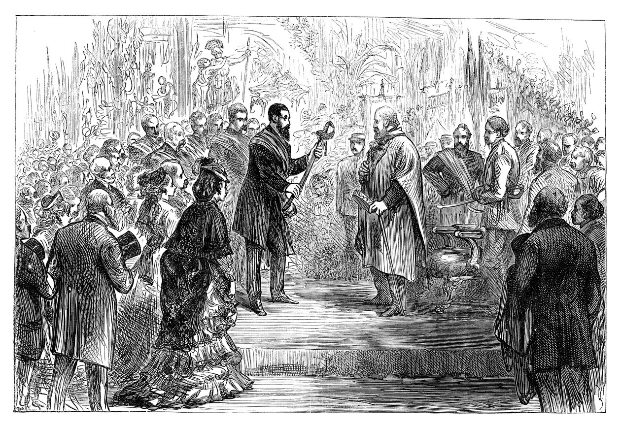 Miekan esitys Giuseppe Garibaldille Crystal Palacessa, 1864 1800-luvun loppu tekijältä Unbekannt