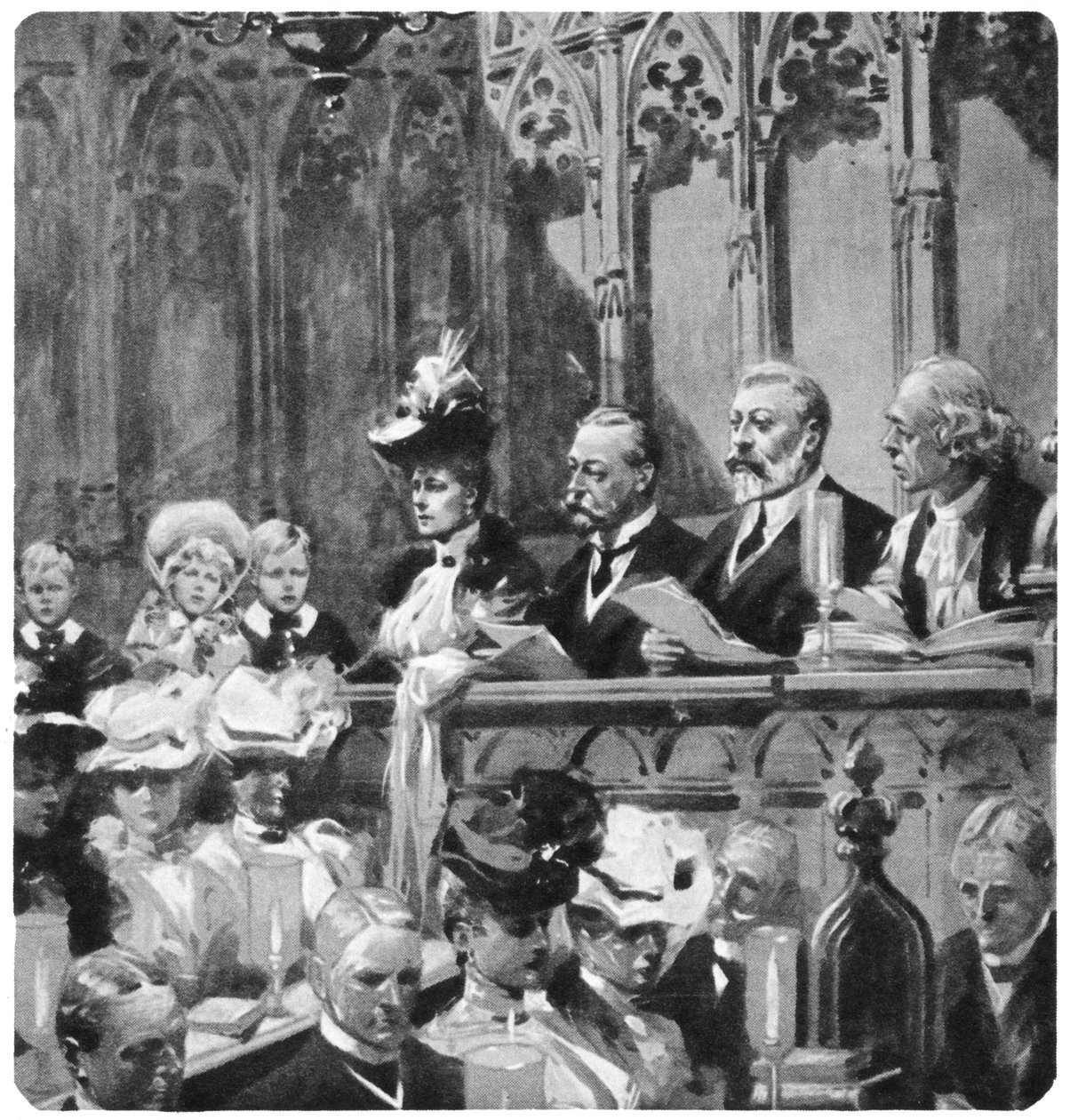 Prinssi Albert luostarissa kiitospäiväpalvelussa vanhemmilleen turvallisesta paluusta Intiasta, 1906 1937 tekijältä Unbekannt