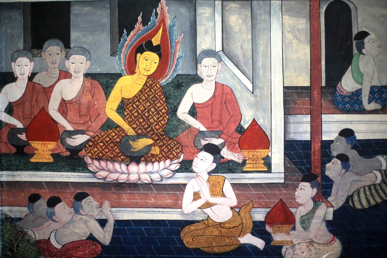 Prinssi Rama. Viharan sisäseinien seinämaalausyksityiskohta kuningas Rama III:n aikakaudelta, joka kuvaa Ramakienia. Wat Pho - Wat Phra Chetuphon. 1788. Bangkok. Thaimaa tekijältä Unbekannt