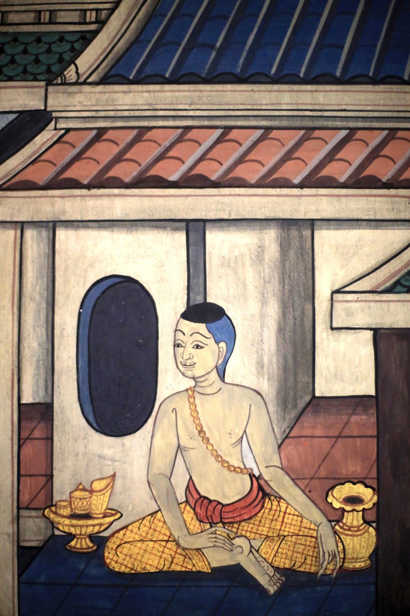 Prinssi Rama. Viharan sisäseinien seinämaalausyksityiskohta kuningas Rama III:n aikakaudelta, joka kuvaa Ramakienia. Wat Pho - Wat Phra Chetuphon. 1788. Bangkok. Thaimaa tekijältä Unbekannt