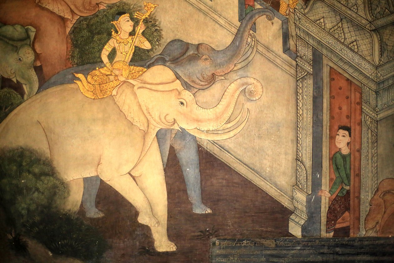 Prinssi Rama. Viharan sisäseinien seinämaalausyksityiskohta kuningas Rama III:n aikakaudelta, joka kuvaa Ramakienia. Wat Pho - Wat Phra Chetuphon. 1788. Bangkok. Thaimaa tekijältä Unbekannt