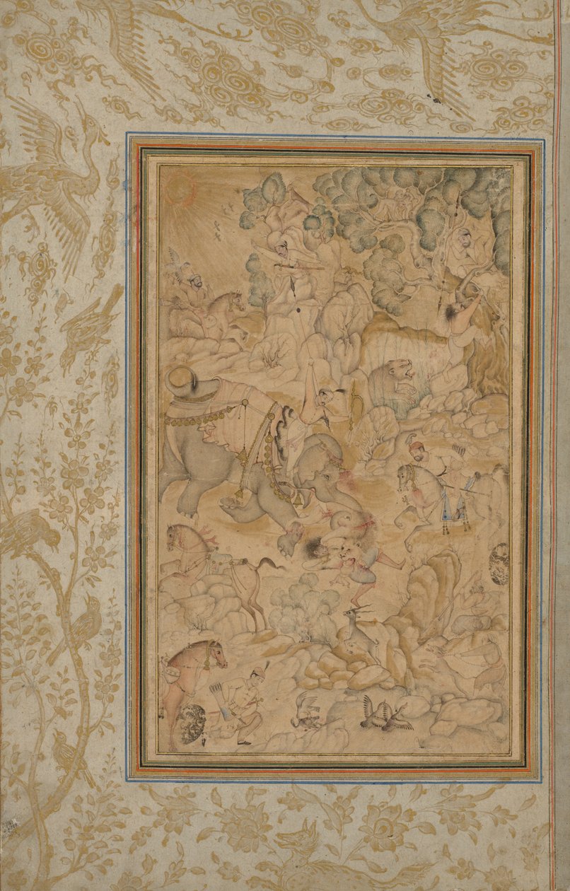 Prinssit metsästämässä kivisessä maisemassa, n. 1580-85, reunat lisätty n. 1700-luku. tekijältä Unbekannt