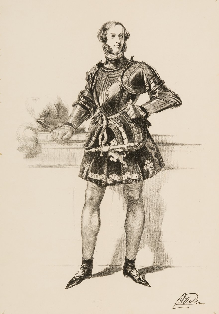 Printti William 2nd Earl of Cravenista puvussa Eglinton Tournamentissa 1839. tekijältä Unbekannt