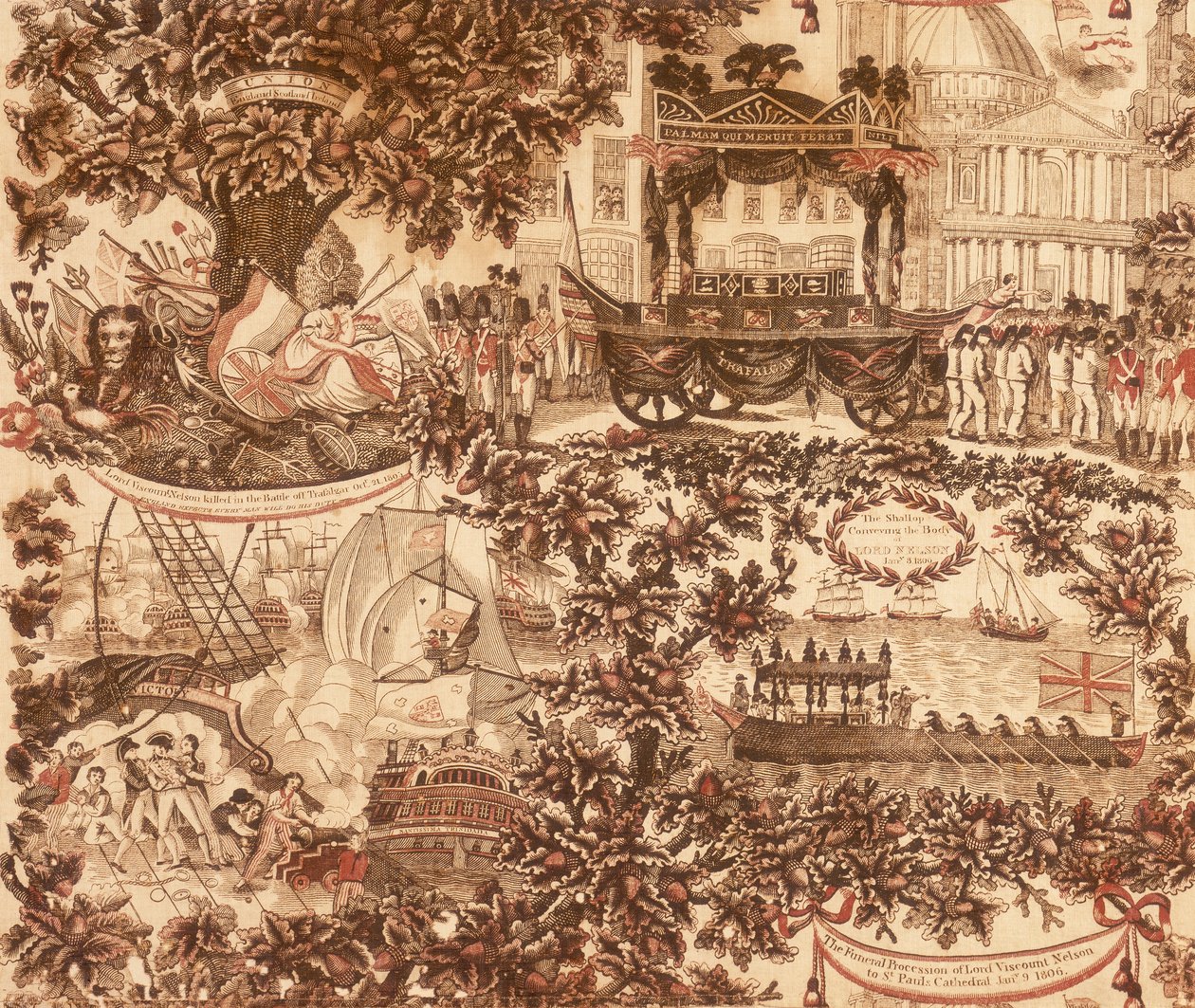 Painettu pellavataulu, joka kuvaa lordi varakreivi Nelsonin hautajaisia, 1806 tekijältä Unbekannt