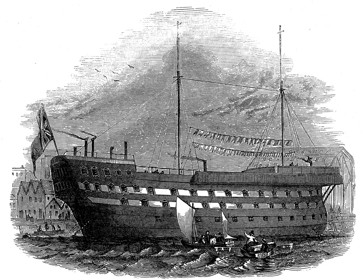 Prison Hulk Warrior Woolwichissa, Lontoossa, 1848 tekijältä Unbekannt
