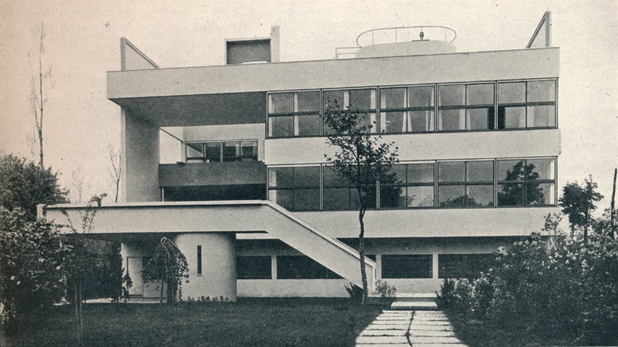 Yksityinen talo Garchesissa, lähellä Pariisia: Puutarhan edessä. Arkkitehdit, Le Corbusier ja Pierre Jeanneret, tekijältä Unbekannt