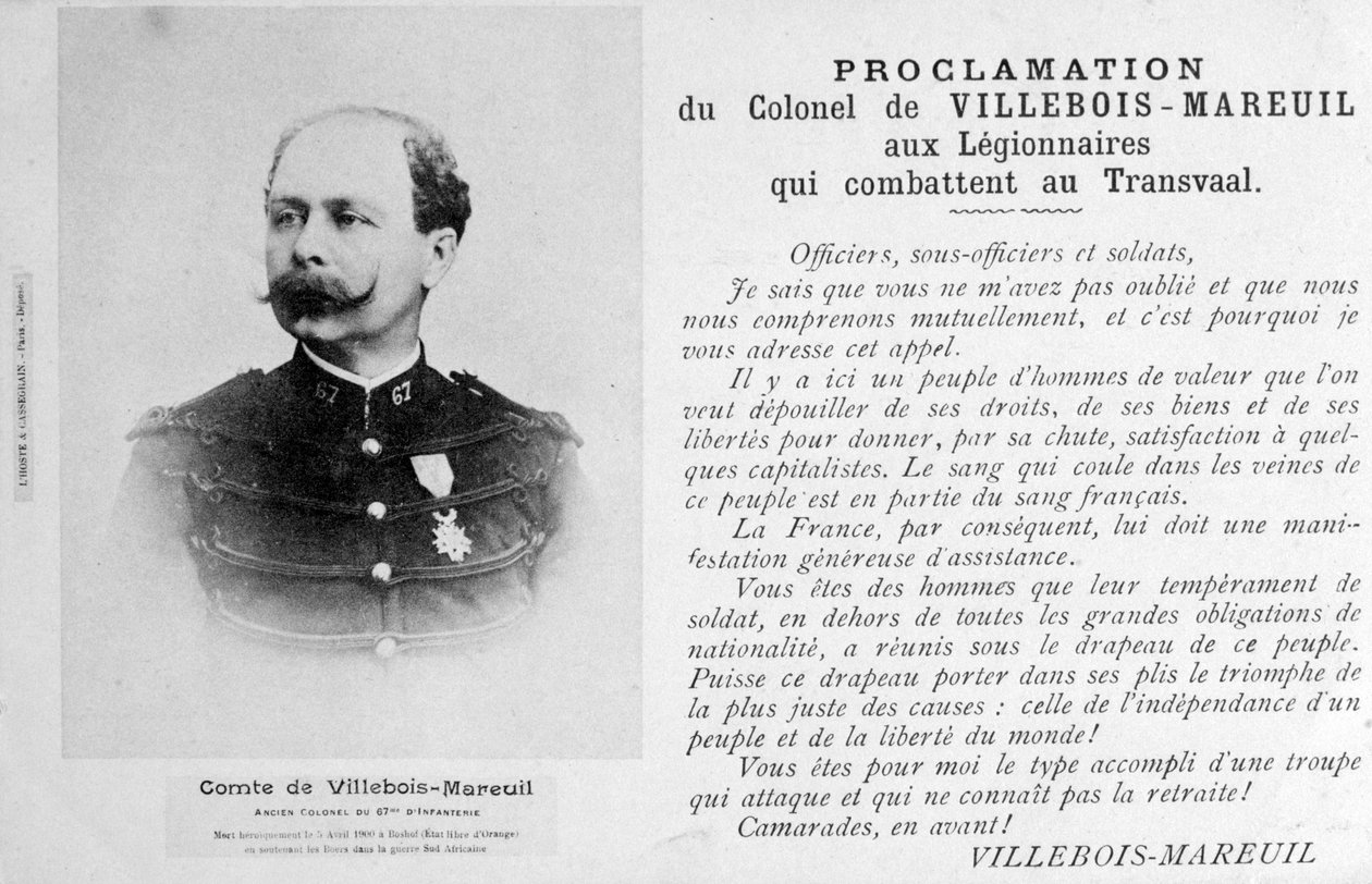 Eversti Villebois-Mareuilin julistus, 1900 tekijältä Unbekannt