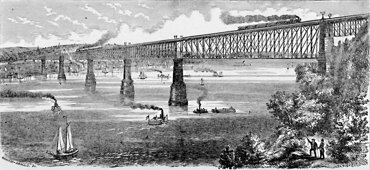 Ehdotettu silta Hudsonin yli Poughkeepsiessä, 1883 tekijältä Unbekannt