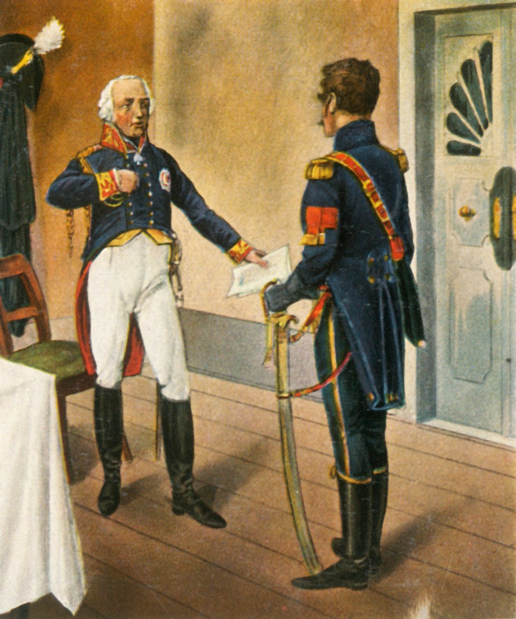 Preussin kenraali Courbière, Graudenzin komentaja ja Ranskan lähettiläs Savary, 1807, 1936. tekijältä Unbekannt
