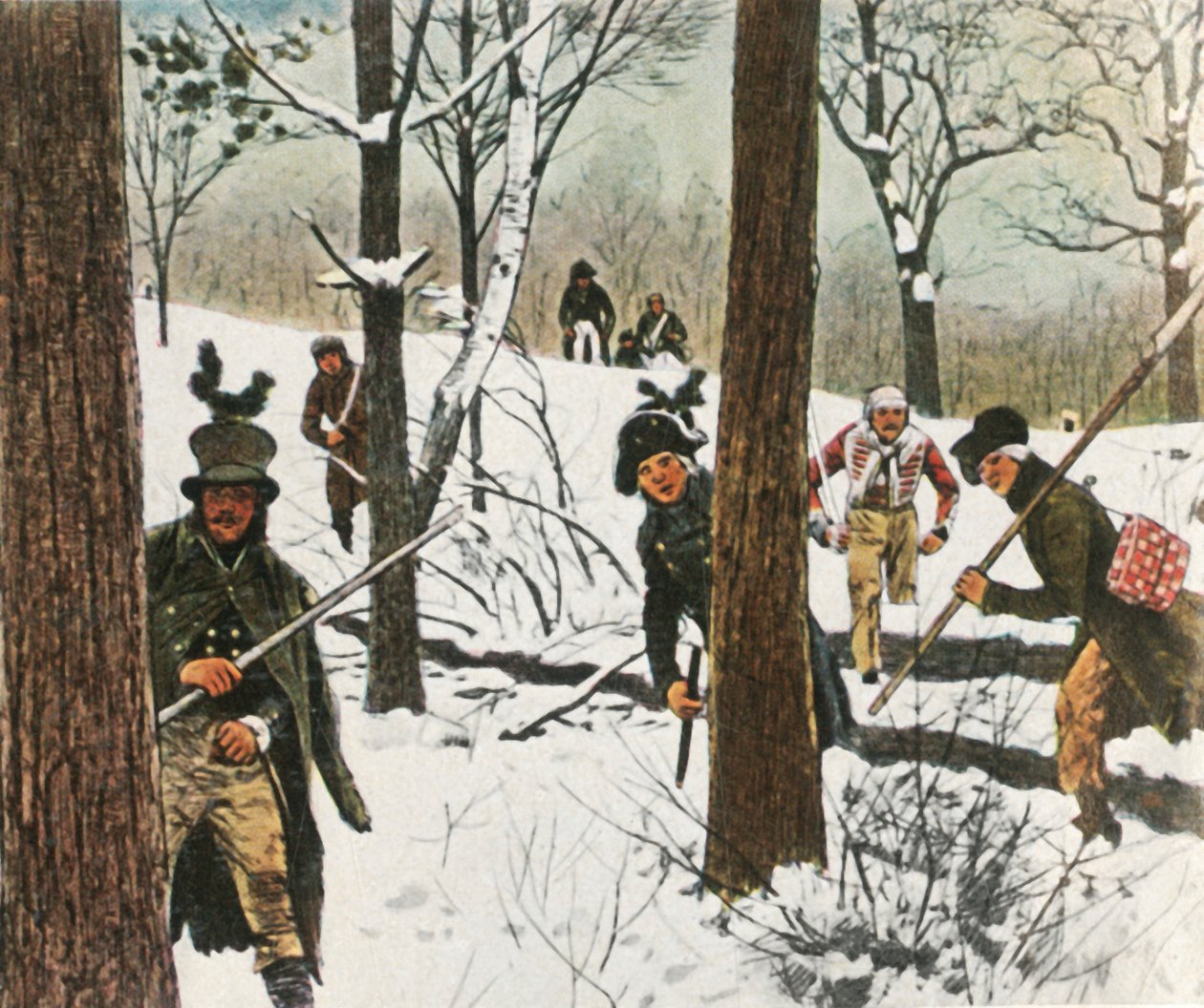 Preussilaiset sotilaat pakenivat ranskalaisten vangitsemisesta tammikuussa 1807, 1936. tekijältä Unbekannt