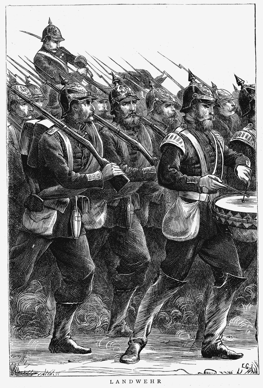 Preussilaiset sotilaat marssissa, Ranskan ja Preussin sota, syyskuu 1870 tekijältä Unbekannt