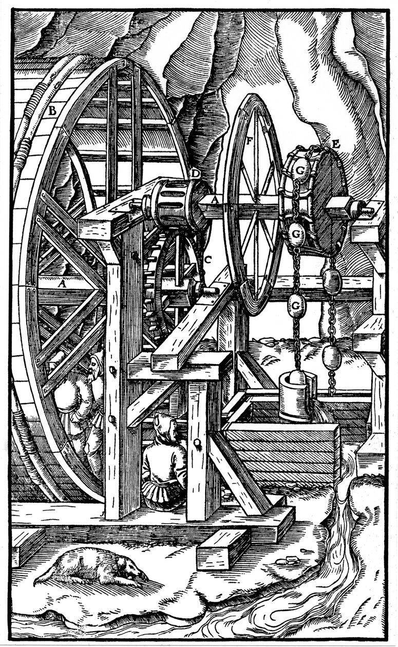 Miesten käyttämä pumppu juoksumatossa, 1556 tekijältä Unbekannt