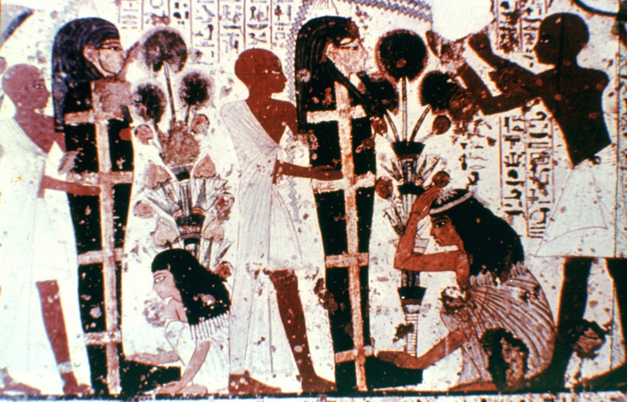 Muumioiden puhdistaminen, yksityiskohta temppelin seinämaalauksesta, Thebes, Egypti tekijältä Unbekannt