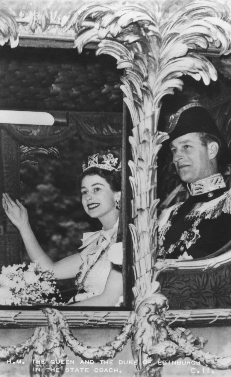 Kuningatar Elizabeth II ja Edinburghin herttua osavaltion valmentajassa, The Coronation, 2. kesäkuuta 1953 tekijältä Unbekannt