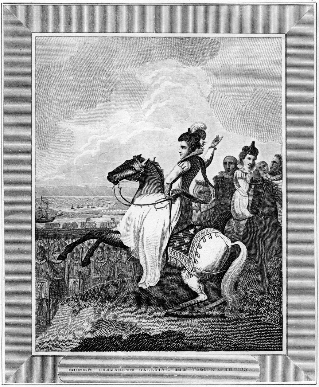 Kuningatar Elisabet I kokoamassa joukkojaan Tilburyyn, 1588, 1800-luku tekijältä Unbekannt