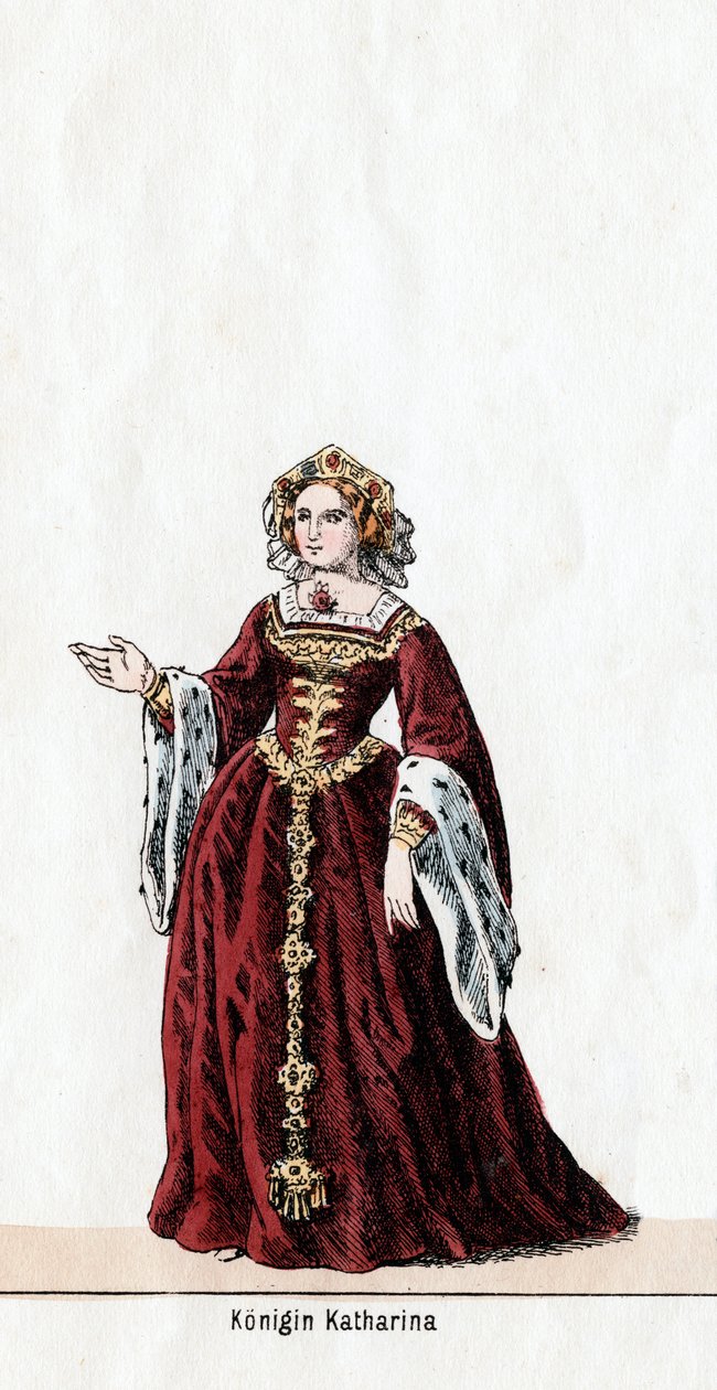 Kuningatar Katharine, pukusuunnittelu Shakespearen näytelmään, Henry VIII, 1800-luku tekijältä Unbekannt