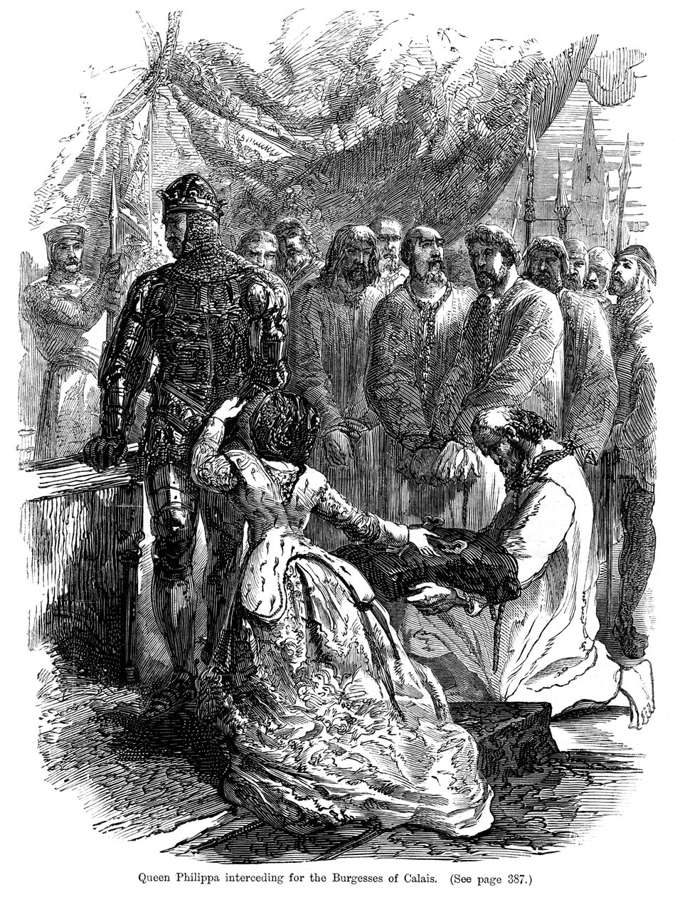 Kuningatar Philippa 1314-1369 rukoilee Calais