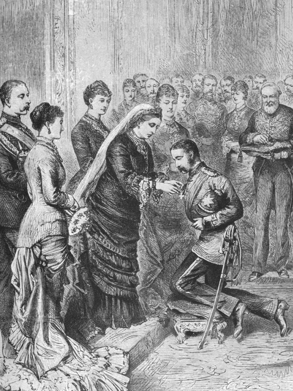 Kuningatar Victoria koristeli upseereja, jotka osallistuivat Afganistanin ja Zulun sotiin...8. joulukuuta 1879, 1901. tekijältä Unbekannt