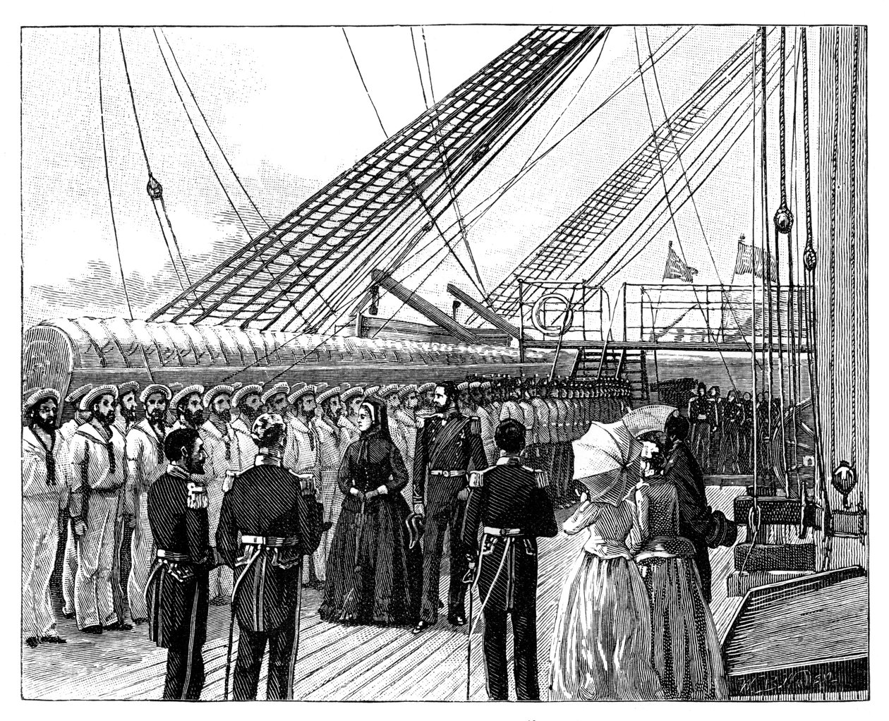 Kuningatar Victoria tarkastamassa HMS Galateaa, Osborne Bay, 1860-luku tekijältä Unbekannt