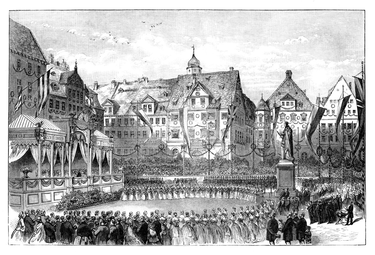 Kuningatar Victoria paljastaa prinssi Albertin patsaan Coburgissa, Saksassa, 1865 tekijältä Unbekannt