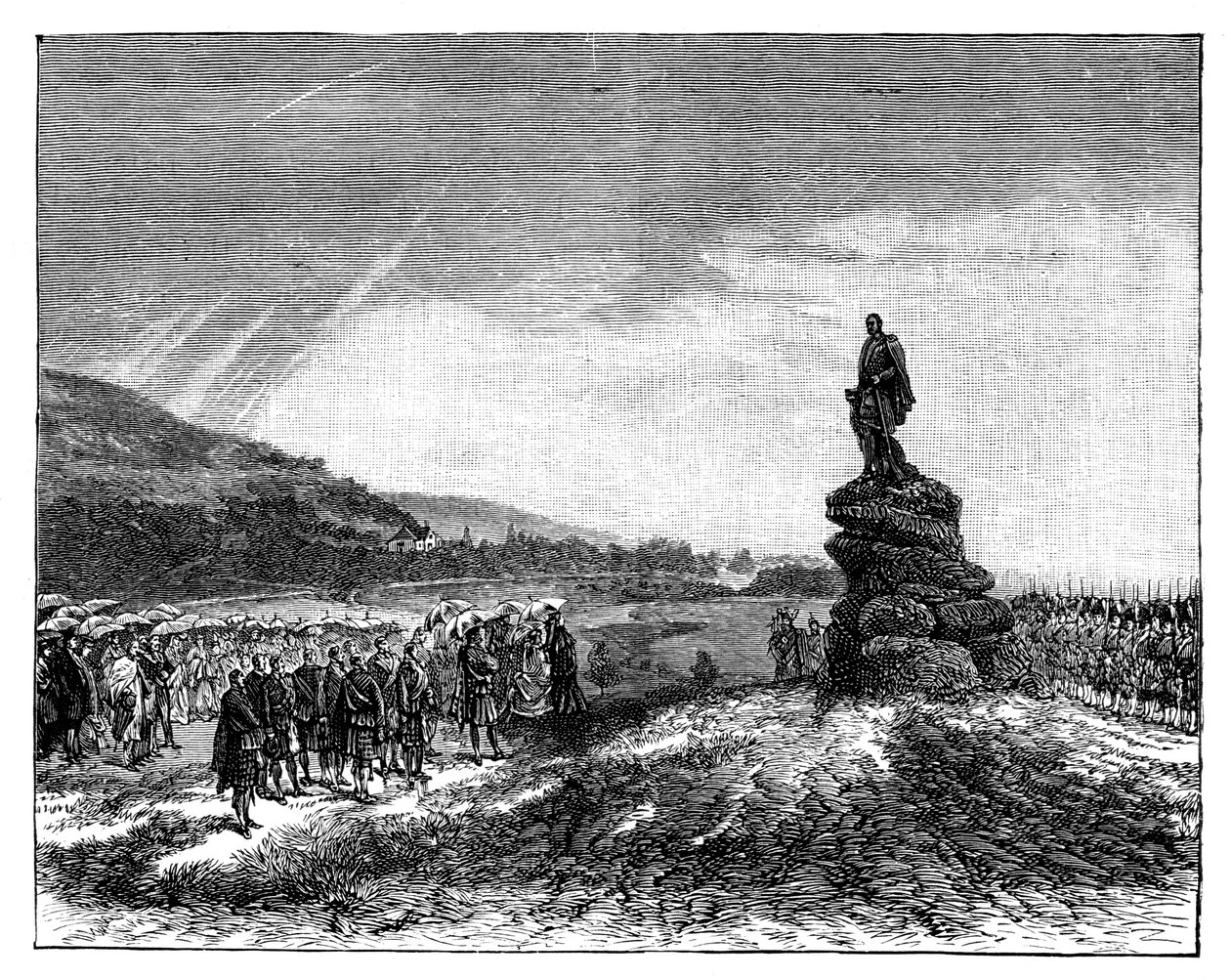 Kuningatar Victoria paljastaa prinssi Albertin patsaan Balmoralissa Skotlannissa 1860-luvulla tekijältä Unbekannt