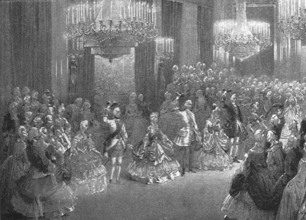 Queen Victorias Georgian pukuball Buckinghamin palatsissa, 6. tammikuuta 1845, 1901. tekijältä Unbekannt