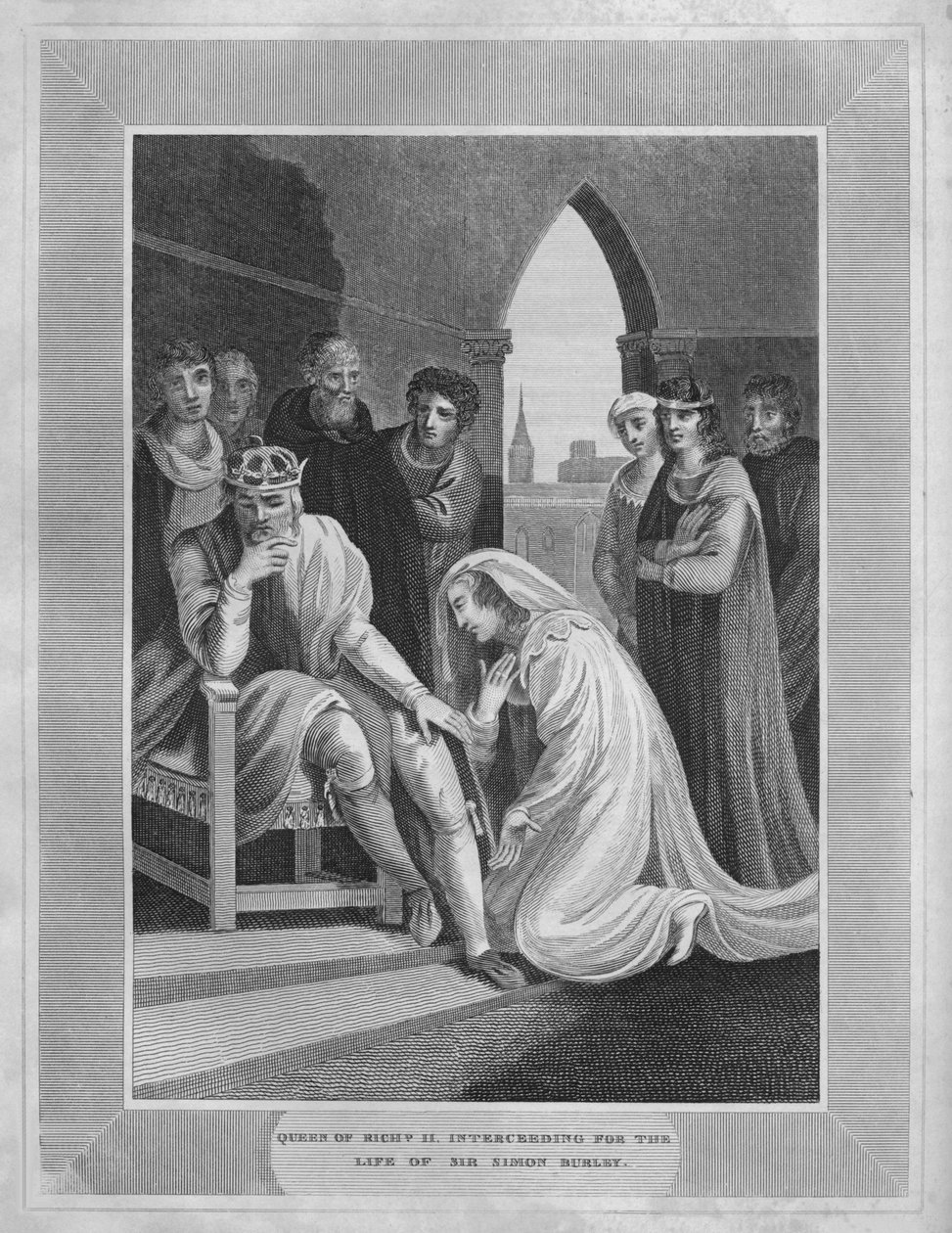 Richard II:n kuningatar. Esirukous Sir Simon Burleyn elämän puolesta, 1838 tekijältä Unbekannt