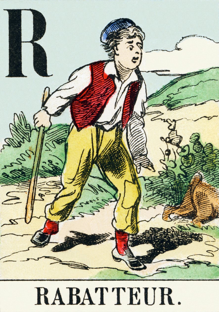 R : Rabatteur - Metsästysaakkoset, n. 1890 (kaiverrus) tekijältä Unbekannt