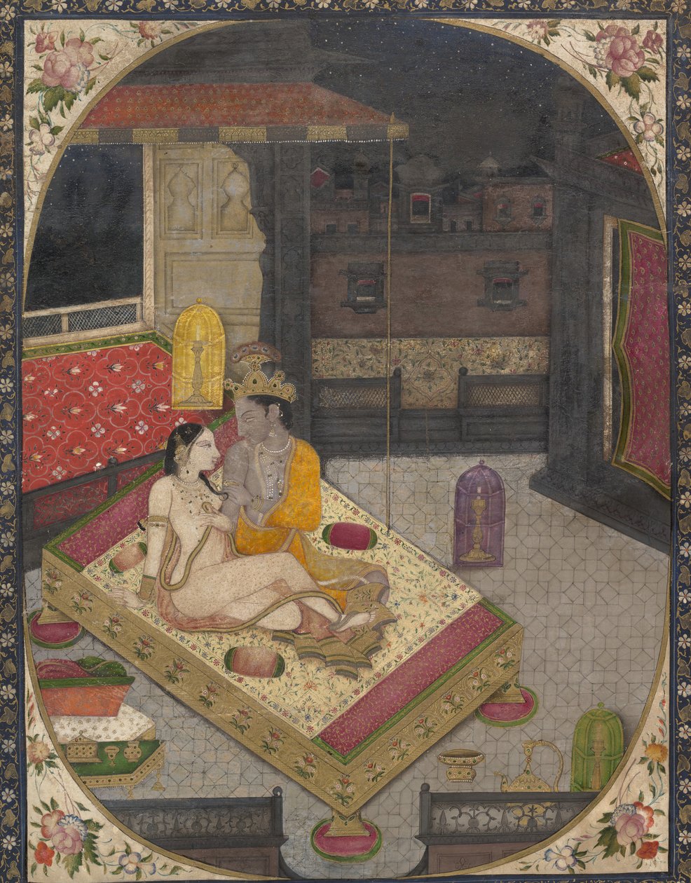 Radha ja Krishna sängyssä yöllä, n. 1830. tekijältä Unbekannt