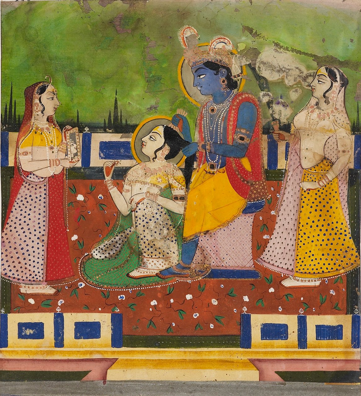 Radha ja Krishna terassilla, 1800-luku tekijältä Unbekannt