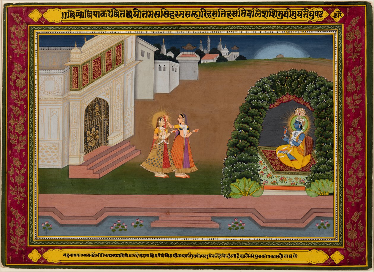 Radhas Confidante tuo hänet Krishnan luo, n. 1790-1800. tekijältä Unbekannt