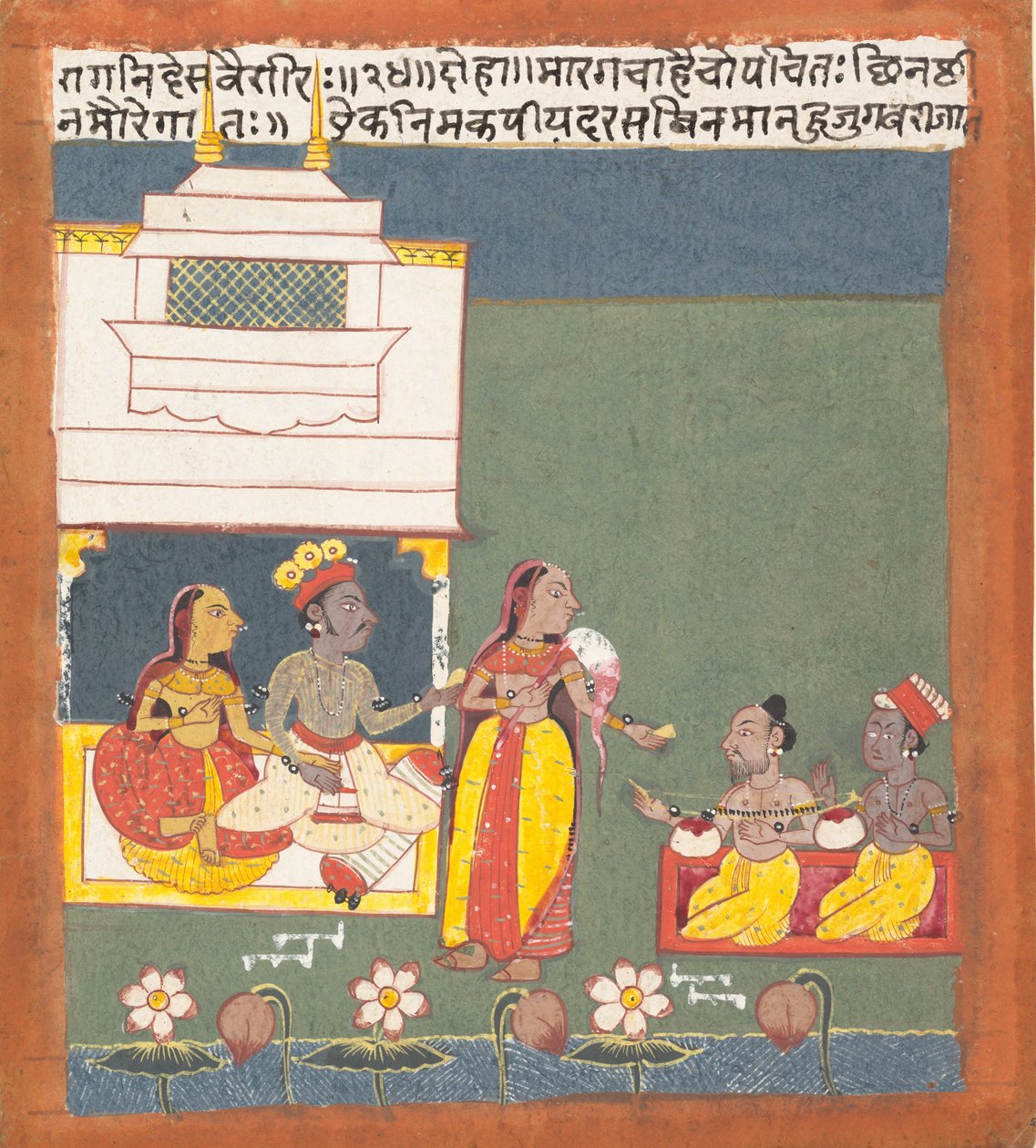 Ragini Des Variri: Sivu hajallaan olevasta Ragamala-sarjasta Musiikkimuotojen seppele, n. 1680. tekijältä Unbekannt