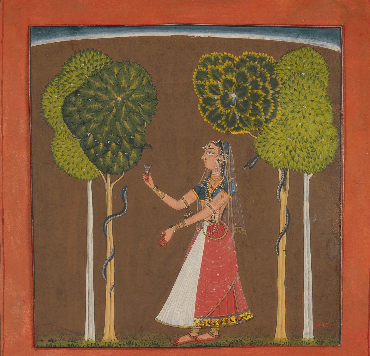 Ragini, mahdollisesti Asavari: Folio Ragamala-sarjasta, n. 1700-1710. tekijältä Unbekannt