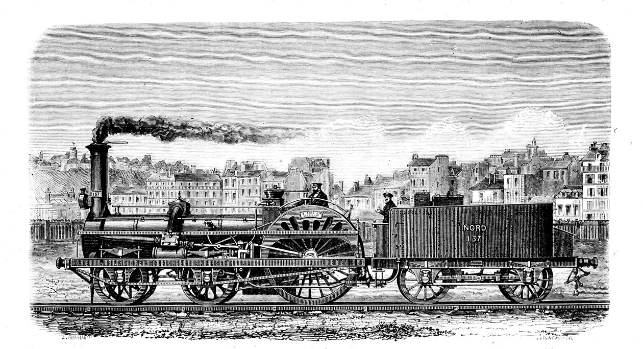 Englantilaisen insinöörin Thomas Russell Cramptonin vuonna 1849 suunnittelema junahöyryveturi tekijältä Unbekannt