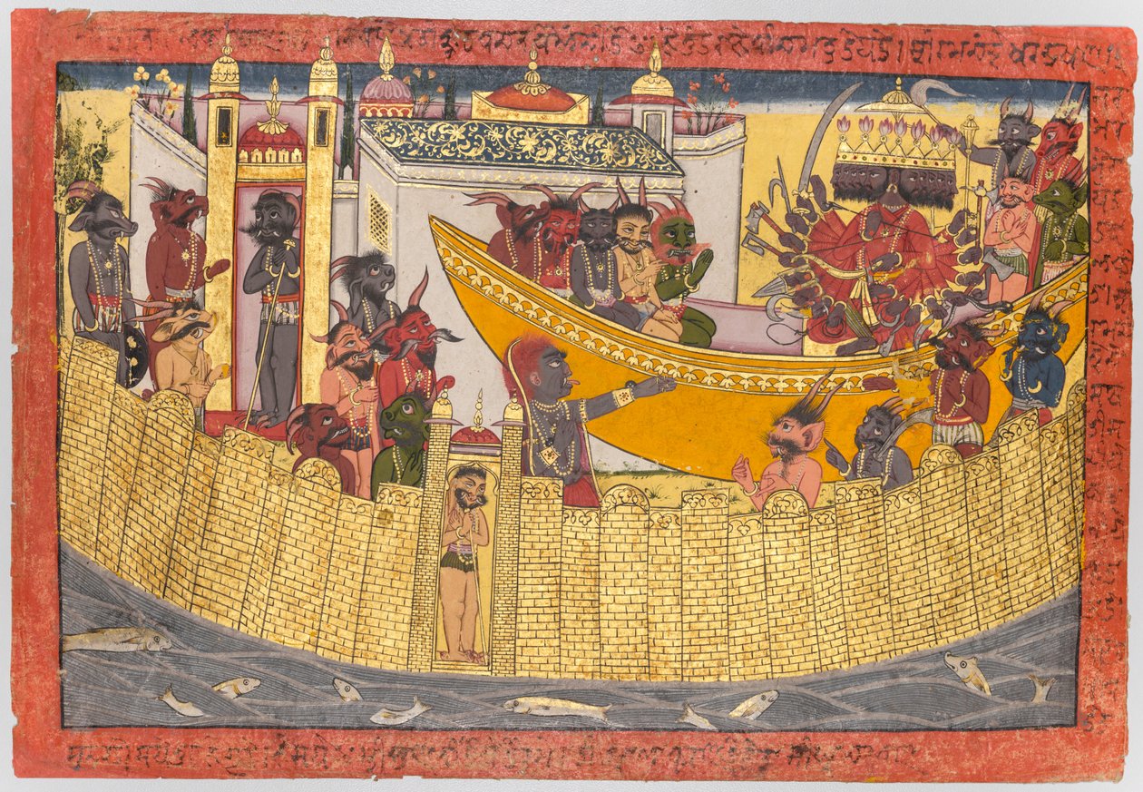 Ravanan sisar valittaa, että Lakshmana katkaisi hänen nenänsä demoneina..., 1690-1710. tekijältä Unbekannt