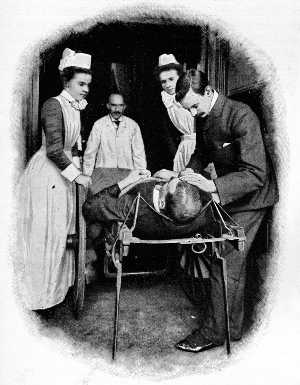 Onnettomuustapauksen vastaanottaminen Poplar Hospitalissa Lontoossa, c1903 1903 tekijältä Unbekannt