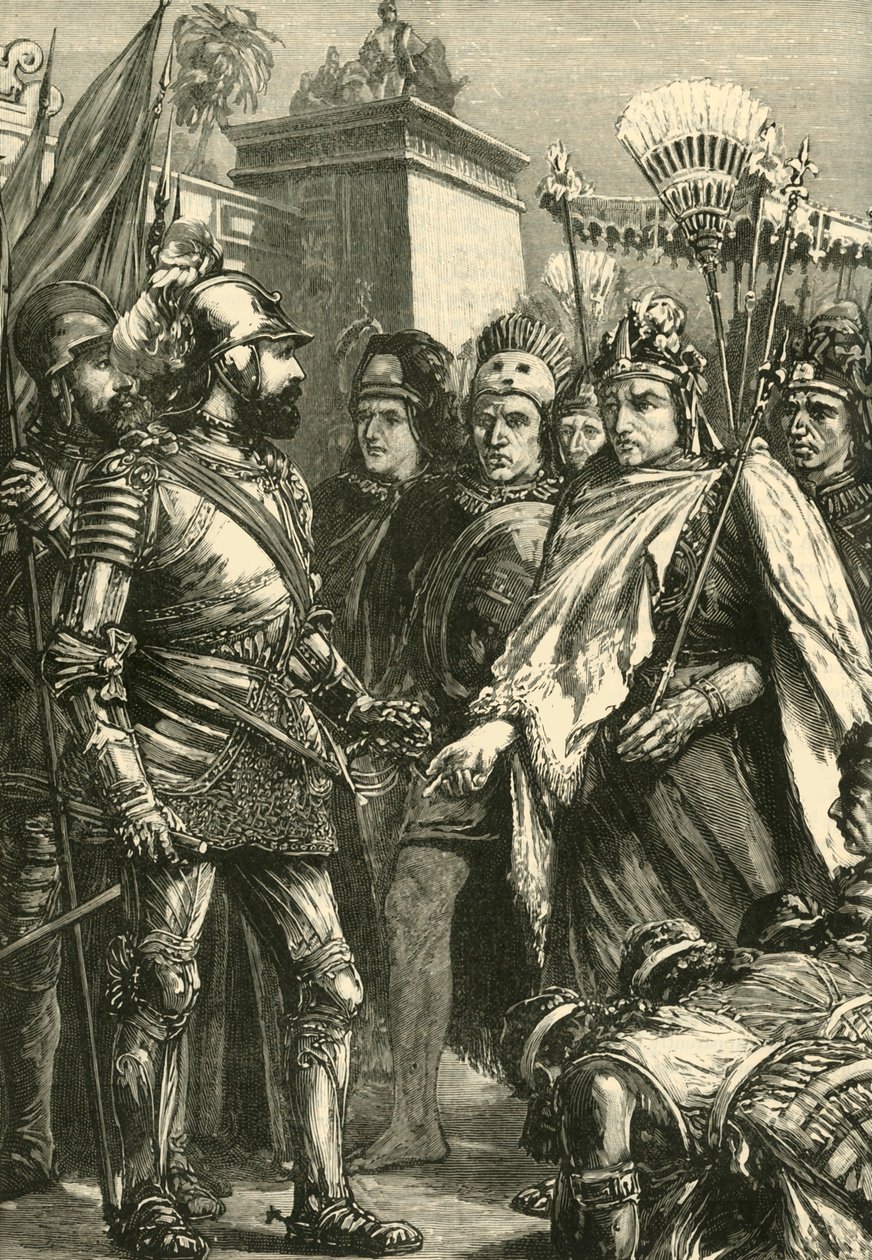 Montezuman Cortesin vastaanotto, 1519, 1890. tekijältä Unbekannt