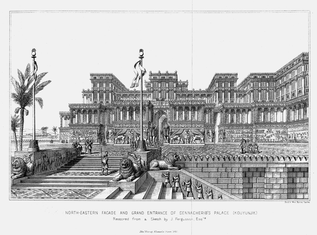Sennaheribsin palatsin Kouyunjikin koillisjulkisivun jälleenrakennus, Assyria, 1853 tekijältä Unbekannt