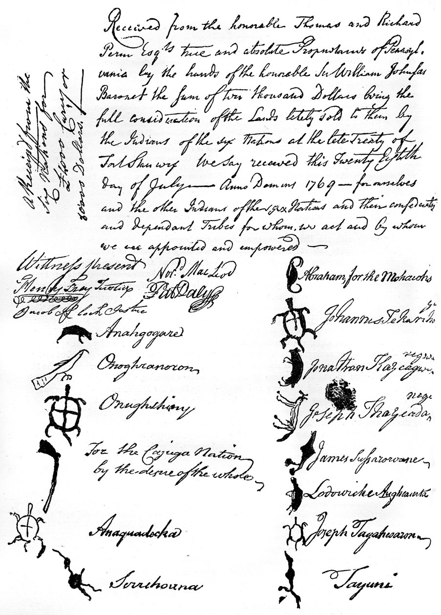 Supistettu faksimile brittiläisten ja intiaaniheimojen välisestä sopimuksesta, 1769, c1880 tekijältä Unbekannt