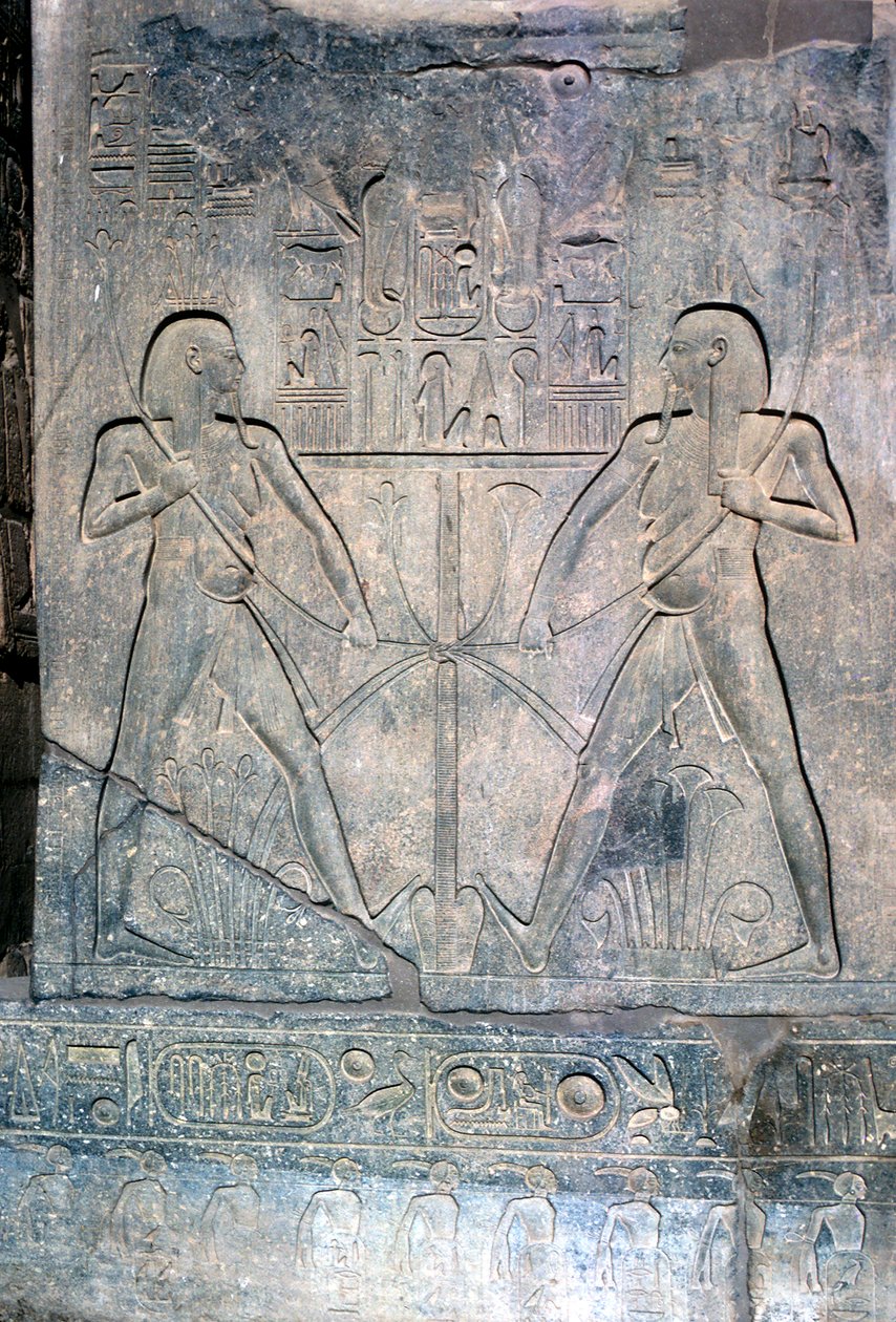 Reliefi kahdesta Niilin jumalan Hapyn hahmosta, Amun Mut & Khons -temppeli, Luxor, Egypti tekijältä Unbekannt