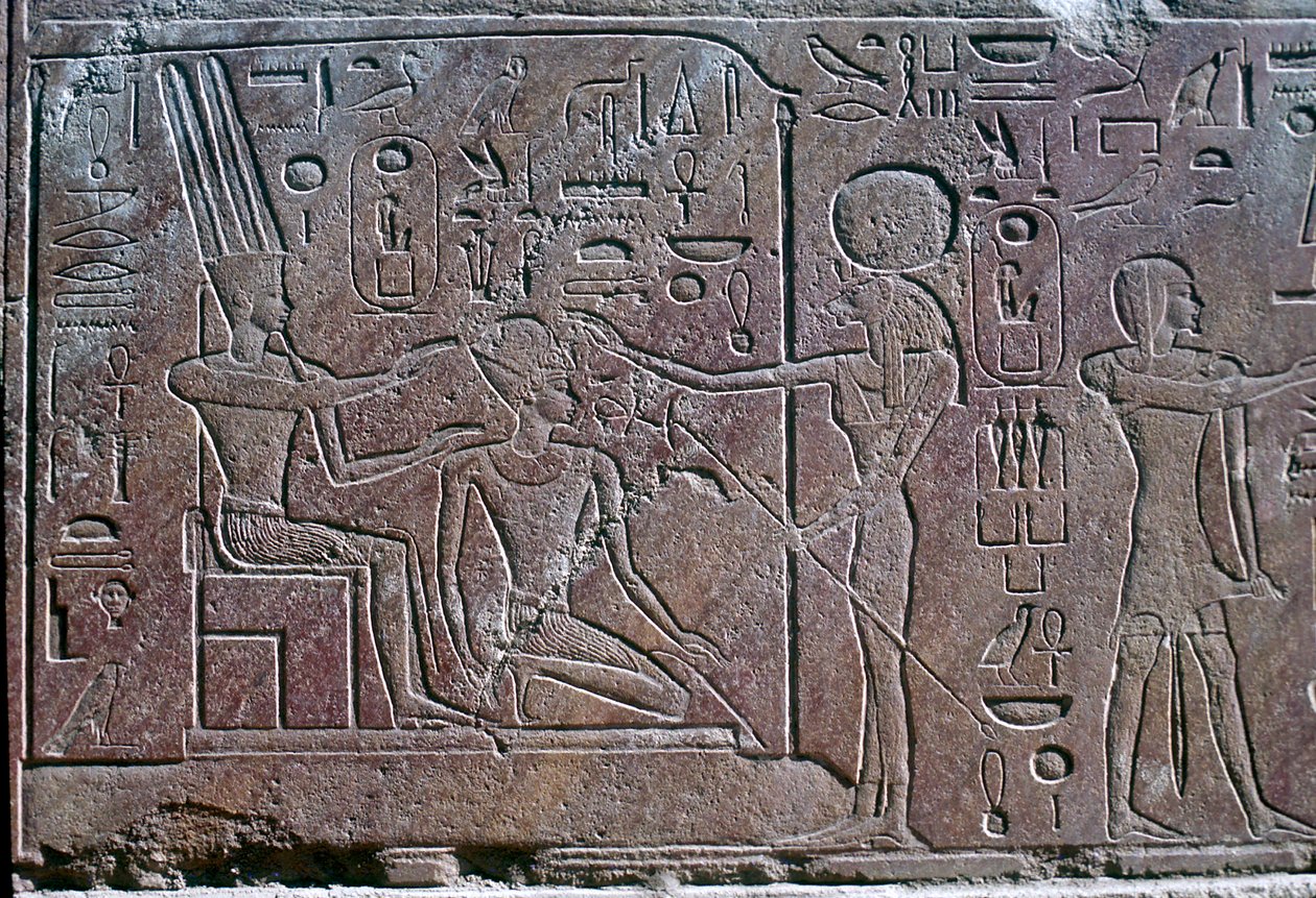 Reliefi, jossa kuningatar Hatshepsut saa siunauksen, Amunin temppeli, Karnak, Egypti, 1500 eaa. tekijältä Unbekannt