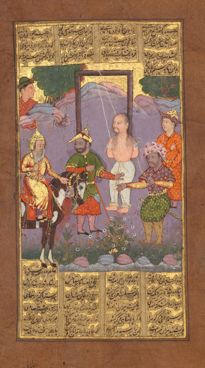 Piranin Rescue of Bizhan, Folio Firdausin kuninkaiden Shahnama-kirjasta, n. 1610. tekijältä Unbekannt