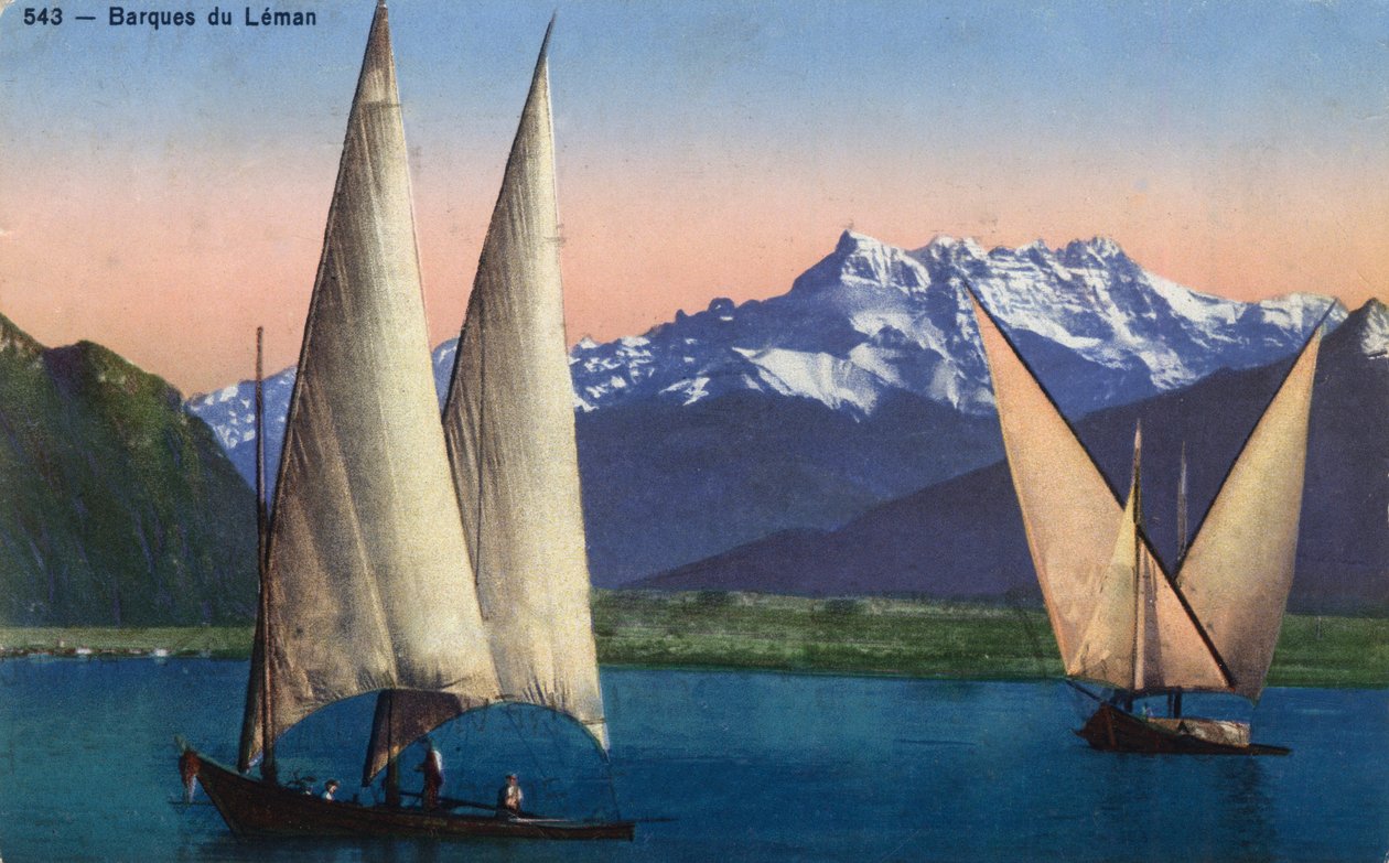 Rhône Alpes, Haute Savoie (74): veneitä Leman-järvellä (Genevejärvi) - Postikortti vuodelta 1938 tekijältä Unbekannt