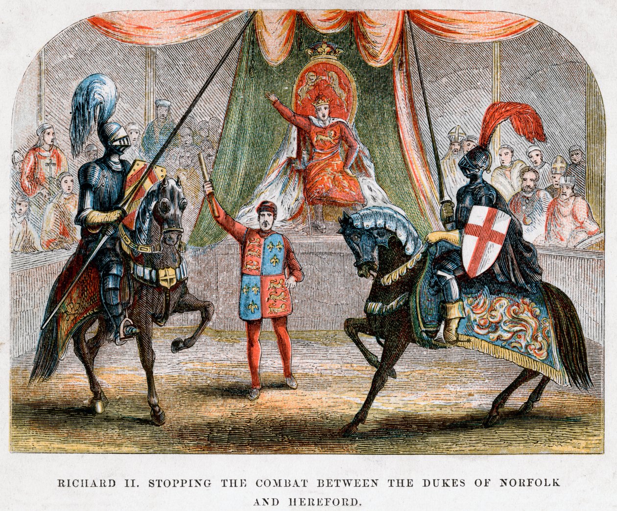 Richard II lopettaa taistelun Norfolkin ja Herefordin herttuoiden välillä, 1398 tekijältä Unbekannt