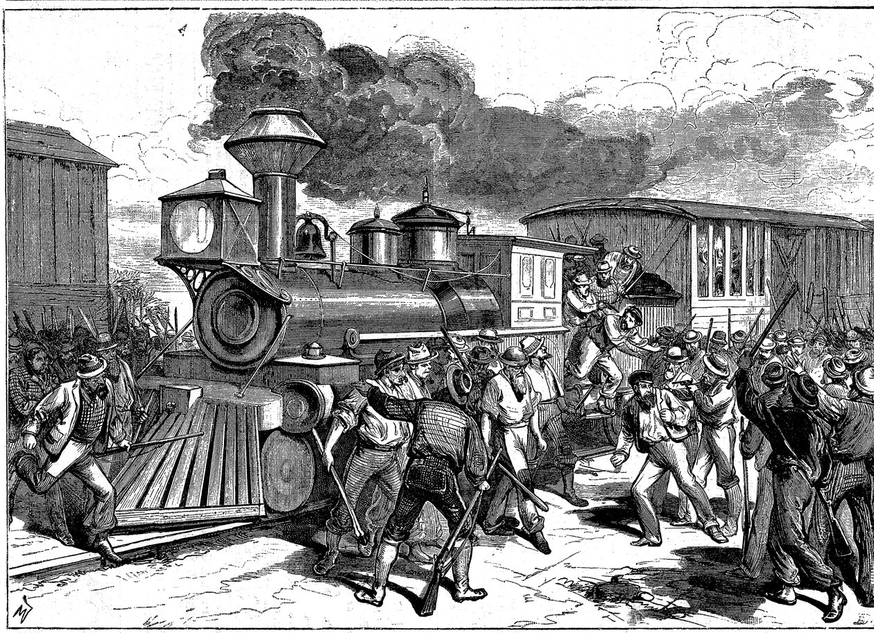Rautatietyöntekijöiden mellakka Martinsburgissa Baltimore-Ohio Railroadilla, USA, 1877 tekijältä Unbekannt