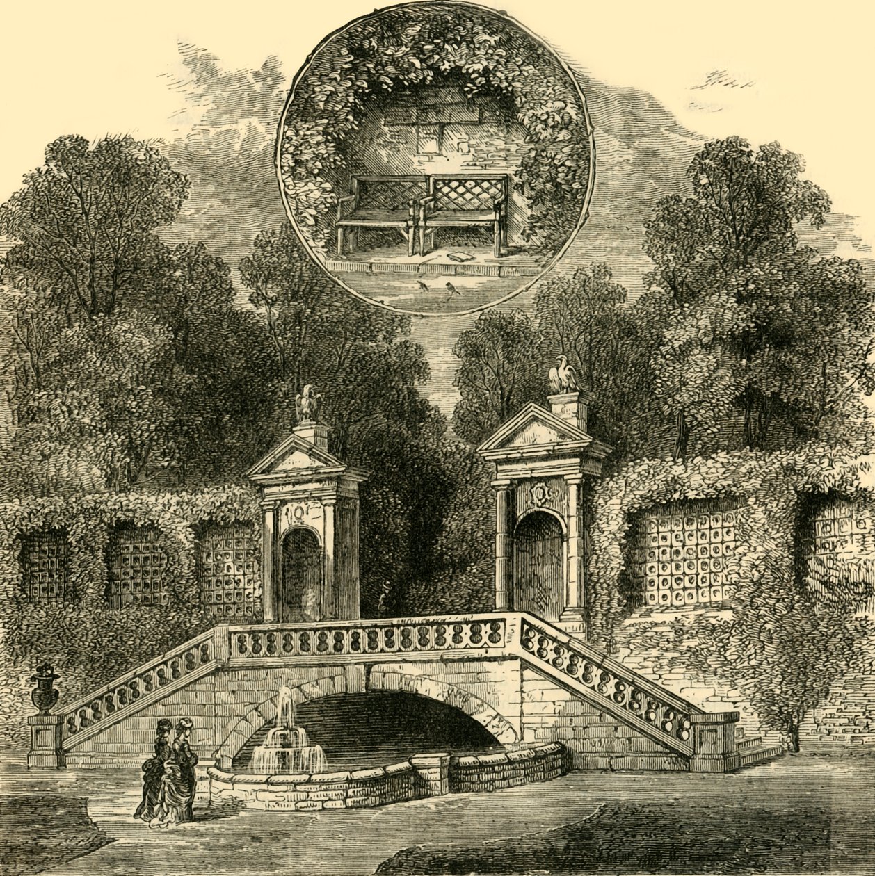 Rogers Seat ja Inigo Jones Gateway, Holland House, n. 1876. tekijältä Unbekannt