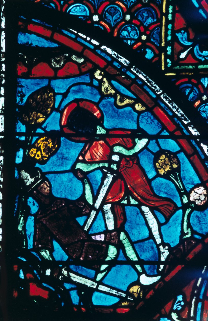 Roland lävistää jättimäisen Ferragutin navassa, lasimaalaukset, Chartresin katedraali, 1194-1260 tekijältä Unbekannt
